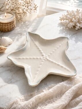 Shoreline Collection Starfish Ceramic Dish Coastal Beach Decor Ivory Star Plate